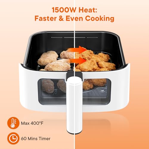 KMFurnila Air Fryer 4QT, Compact Airfryer with Interior Light and Easy View Window, 8 Custom Cooking Presets & Digital Touchscreen, Nonstick Basket for Air Fry, Roast, Broil, Reheat, Dishwasher Safe