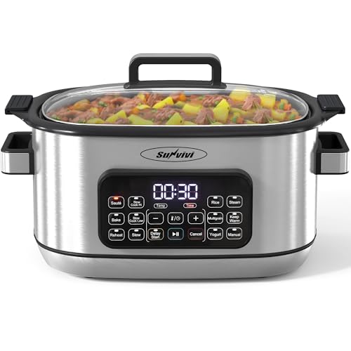 Sunvivi 12-in-1 Programmable Slow Cooker 6.5QT with Timer & Keep Warm