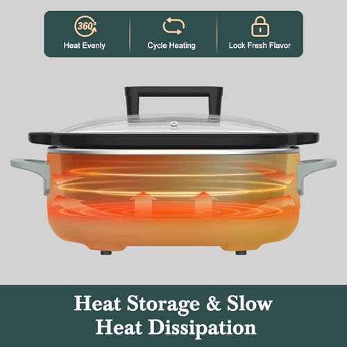 6 Quart Programmable Slow Cooker Removable Healthy Nonstick Pot - Small Kitchen Appliance for Family Dinners - Serves 6+ People - Heat Settings: Keep Warm Olive