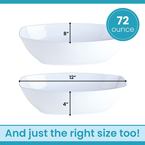 PLASTICPRO Disposable Oval Serving Bowls, Party Snack or Salad Bowl, 72-Ounce, Plastic (4, WHITE BOWLS)