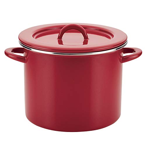 Rachael Ray Create Delicious Large Enamel on Steel Induction 12 Qt Stock Pot with Lid, Red Shimmer