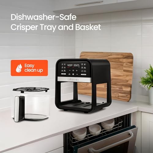 Gourmias 7-Quart Digital Air Fryer With Glass Basket, 12 One-Touch Presets, Oil-Free Crisp Technology, Touchscreen, Easy Clean, Large Family Capacity, Black
