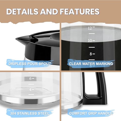 12-Cup Glass Replacement Carafe Compatible with Hamilton Beach Coffee Maker