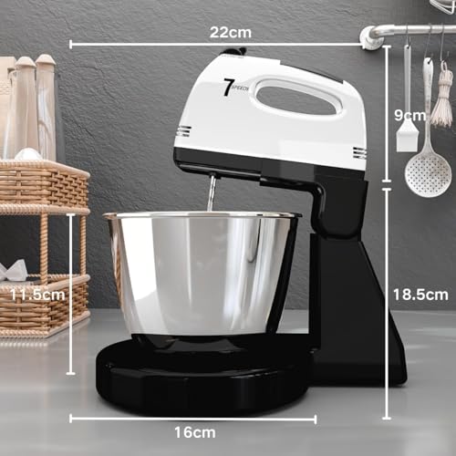 Stand Mixers, 7 Speeds With 3QT Stainless Steel Bowl, Stand and Hand Mixer with Dough Hook, Whisk, Mixing Beater for Baking, Cake, Cookie, Kneading (BU1)