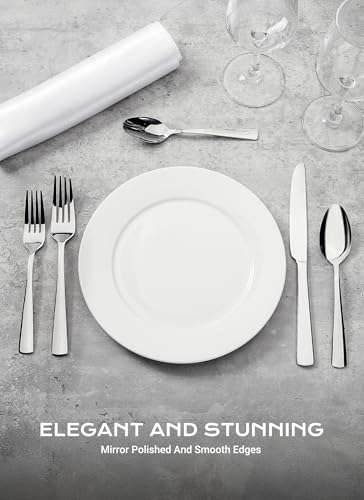 45-Piece Flatware Sets, Silverware Set for 8, Durable Stainless Steel Tableware in Ergonomic Design Size and Weight, Kitchen Utensils Set with Steak Knives, Rust-proof, Dishwasher Safe