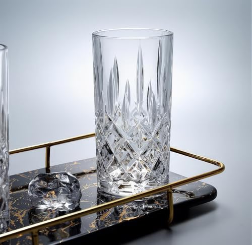USNUANNU 6-Piece Crystal Highball and Collins Glasses Drinking Set – 15 oz Large Capacity, Elegant Crystal Glassware, Perfect for Multipurpose Use with Water, Coffee, Beer, Cocktails, and More