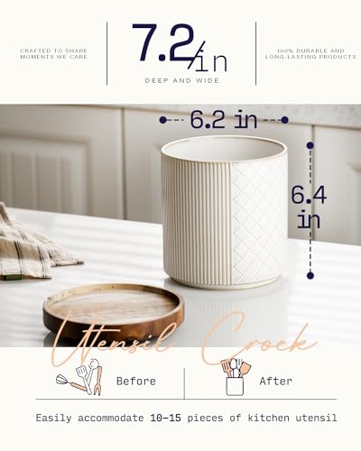 getstar Extra Large Rotating Utensil Holder for Kitchen Counter, 7.2" Ceramic Utensils Crocks Set for Countertop Large & Small Utensil Organizer for Spatula Farmhouse Kitchen Decor