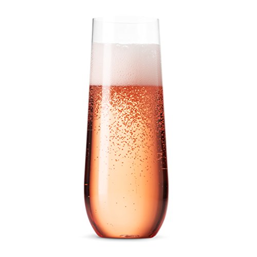 Munfix 36 Pack Stemless Plastic Champagne Flutes Disposable 9 Oz Clear Plastic Toasting Glasses Shatterproof Recyclable and BPA-Free