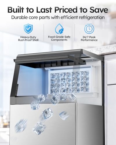 Mojgar Commercial Ice Maker Machine, 100lbs/24H with 33lbs Ice Storage Under Counter Ice Machine, Stainless Steel Built-in Freestanding Ice Maker Self-Cleaning for Home Bar