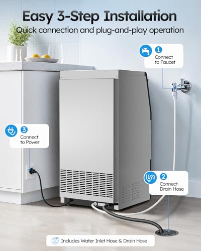 Mojgar Commercial Ice Maker Machine, 100lbs/24H with 33lbs Ice Storage Under Counter Ice Machine, Stainless Steel Built-in Freestanding Ice Maker Self-Cleaning for Home Bar