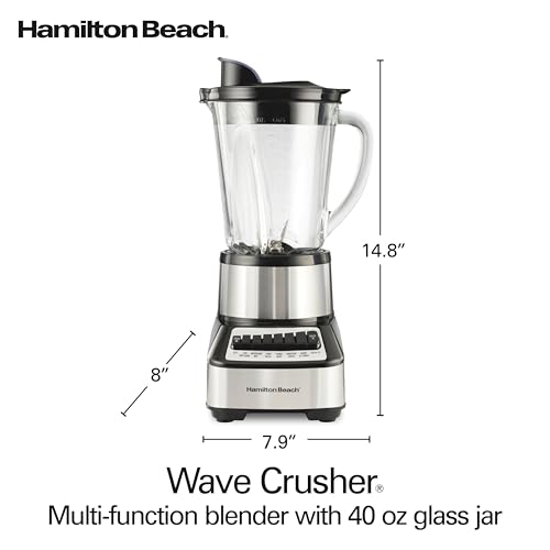 Hamilton Beach Wave Crusher Blender For Smoothies With 40 Oz Glass Jar and 14 Functions, Ice Sabre Blades & 700 Watts for Consistently Smooth Results, Black + Stainless Steel (54221)
