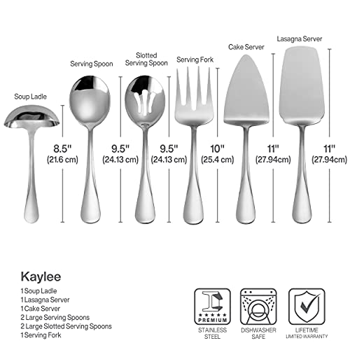 Mikasa Gourmet Basics Kaylee 8-Piece Serving Set, 18/0 Stainless Steel, Ladle, Lasagna Server, Cake Server, Tablespoons, Cold Meat Fork, Dishwasher Safe