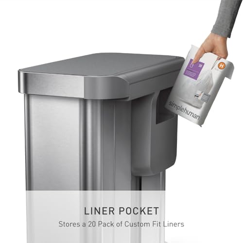 simplehuman Step Recycler, 58L / 15.3 Gallon Dual Compartment Kitchen Trash Can, 150,000-Step Pedal, Lid Shox® Technology, Liner Rim System, Liner Pocket®, Brushed Stainless Steel with Plastic Lid