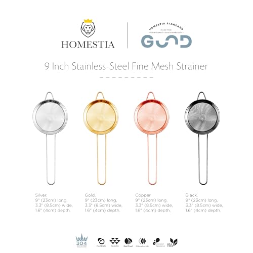 Homestia 3.3" Fine Mesh Strainer for Kitchen, 304 Stainless Steel Cocktail Sieve Sifters For Food, Liquid Drink Strainers Cup for Tea, Rice, Oil, Noodles, Fruits, Vegetables (Silver)