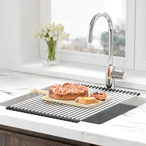 SunCleanse Roll Up Dish Drying Rack, Over The Sink Dish Drying Rack Kitchen Rolling Dish Drainer, Foldable Sink Rack Mat for Kitchen Sink Counter (17.8"x11.8")