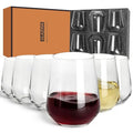 GLAZVIA Stemless Wine Glasses Set of 6, 15oz Clear Drinking Glassware Dishwasher Safe, Wine Glass Tumblers for Red or White, Gift for Party, Holiday, Anniversary, Restaurant, Home Bar, Daily Use