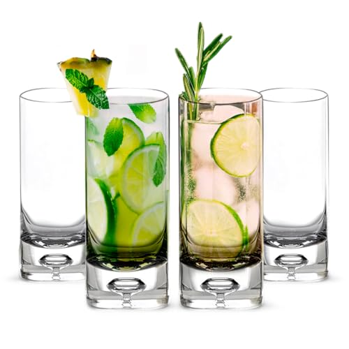 LEMONSODA Crystal Bubble Base Collins Glass Highball Tumbler - Set of 4-12oz - Heavy Weighted Bottom - Unique Design Great for Water, Juice, Beer, Cocktails, and More
