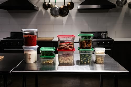 Cambro Food Storage Container with Lid (Microwave Safe and BPA-Free) - 2 Pack - Classic Series Square with Green Lid - 4 QT (Quart) - Commercial Grade for Food Prep (Translucent)