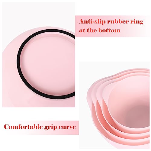 BoxedHome Nesting Plastic Mixing Bowl Set, 4 Piece Mixing Bowl Set with Pour Spouts, Size 1.7, 2.5, 3.5 and 4.5qt, for Prepping, Mixing, Baking, Cooking(2023 New Version, Pink)