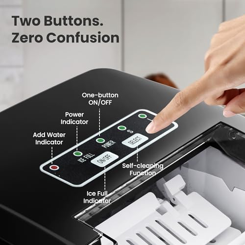 Countertop Portable Ice Maker Machine with Handle, 8 Bullet-Shaped Ice Cubes Ready in 6 Mins, 26Lbs/24H, Self-Cleaning Function with Ice Scoop and Basket for Home/Kitchen/Party (Black)