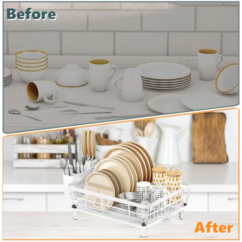 AIDERLY Metal Dish Drying Rack Automatic Drainage, White, Large