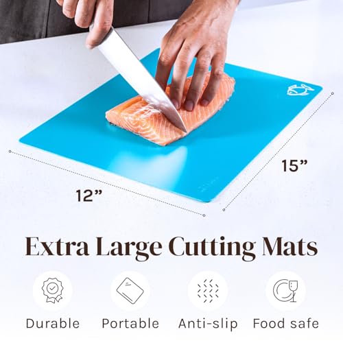 Extra Thick Flexible Plastic Cutting Board Mats, Set of 6 for Kitchen, BPA Free, Non-Slip Waffle Back, Dishwasher Safe Cutting Boards, Color Coded with Food Icons, 15x12 Inch - Cooler Kitchen