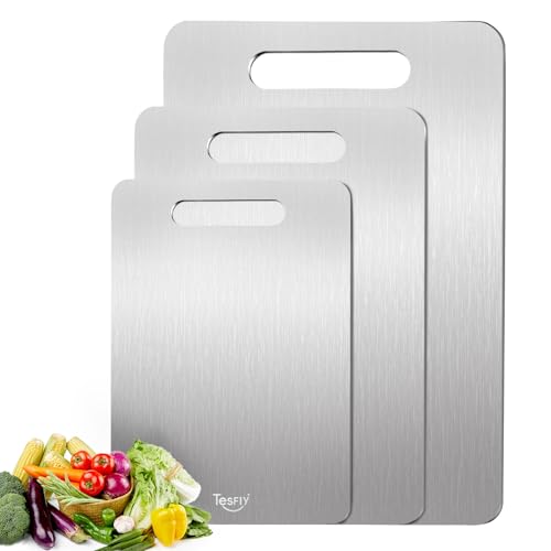 Titanium Cutting Board Set of 3, 100% Pure Titanium Food Grade Kitchen Chopping Board, Double-Sided Non-Toxic Easy to Clean & Dishwasher Safe, for Meats, Fruits and Vegetables (M+L+XL)