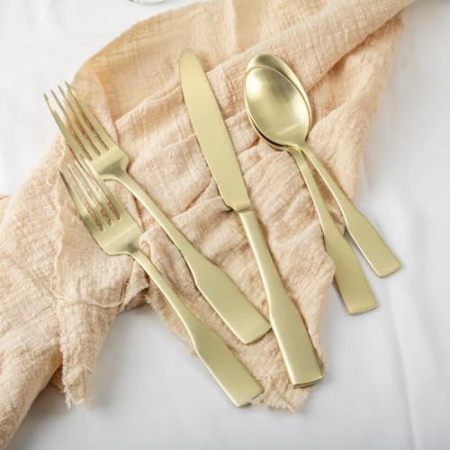 Alata Kate Champagne Gold Satin 20-Piece Silverware Set, Service for 4, Stainless Steel Flatware Set, Matte Polished Cutlery Set, Dishwasher Safe