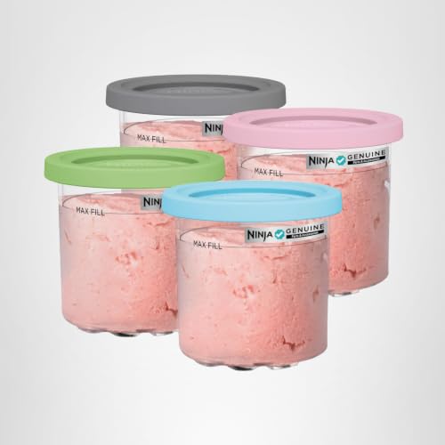Ninja® CREAMi® Original Pints 4 Pack, Compatible with NC299AMZ & NC300s Series CREAMi® Ice Cream Makers, BPA-Free & Dishwasher Safe, Color Lids, 1 Pint Each, Clear/Grey/Lime/Pink/Aqua, XSKPLD4BCD