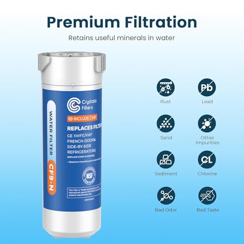 Crystala Filters Water Filter Compatible with XWFE (Built-in CHIP), Replacement for GE XWFE, XWF Refrigerator Water Filter Pack of 1