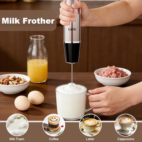 Camic Hand Blender, Cordless Immersion Blender with 6 Speeds, 4 in 1 Portable Mixer Electric Handheld Mixer with Blender, Chopper, Whisk, Frother for Soup, Smoothies, Baby Food and Puree (Champagne)