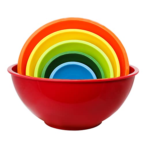 ATRDTO Classic Mixing Bowl Set, Microwave and Dishwasher Safe,Ideal for Baking, Prepping, Cooking and Serving Food (Set of 6) (Red)