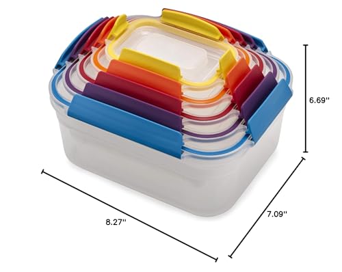 Joseph Joseph Nest Lock Plastic BPA Free Food Storage Container Set with Lockable Airtight Leakproof Lids, 10-Piece, Multi-Color
