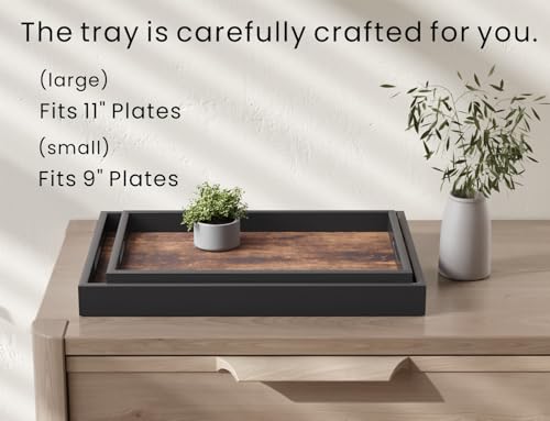 Fibogollo Set of 2 Wooden Serving Tray with Handles,Decorative Trays Platter,Breakfast Tray in Bed,Large Coffee Table Tray，Food Drinks Trays for Eating,Working,Storing