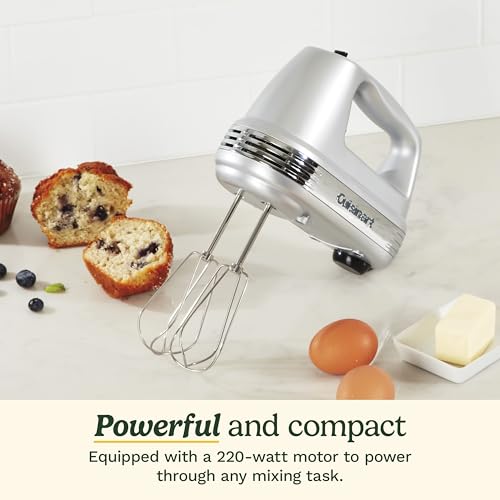 Cuisinart Power Advantage Plus 9-Speed Hand Mixer, 220W Motor, Electric Mixer with Dishwasher-Safe Beaters, Storage Case, HM-90BCS, Brushed Chrome