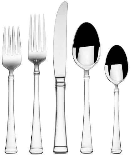 Mikasa Harmony Silverware Set for 12, 65-Piece 18/10 Stainless Steel Flatware Set with Flared Handles, Dishwasher Safe Cutlery Set, Elegant Dining Utensils