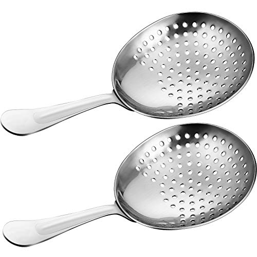 Boao 2 Pack Julep Strainers Stainless Steel Strainer Cocktail Spoon for Loose Tea Filter Practical Bar Colander Tool for Commercial Bar Use (Silver)