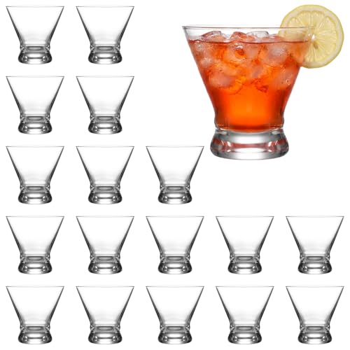 USEEKRI 18PCS Stemless Martini Glasses bulk Set, 8oz Crystal Clear Cosmopolitan Glasses for Margarita, Manhattan, Heavy Base Short Martini Glasses for Home Bar & Parties