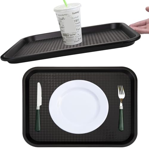 Yarlung 12 Pack Fast Food Tray, 13.7 x 10.5 Inch Plastic Restaurant Serving Tray Cafeteria Trays for Coffee Table, Kitchen, Party, Black
