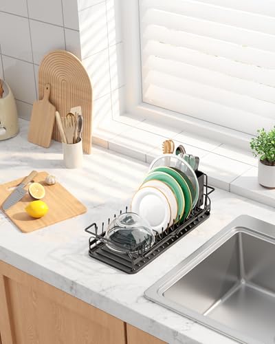 Kitsure Expandable Dish Rack for Kitchen Counter, Medium, Black