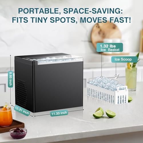Countertop Ice Makers Machine, Portable Ice Machine Producing 9 Ice Cubes Within 6 Mins, Bullet Ice Available in Two Sizes(S/L), Compact Mini Ice Maker Appliance for Home Kitchen Camping (Comet)