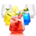 BESTSTAR 36 Pcs 12 oz Plastic Clear Ribbed Wine Glasses, Origami Ripple Disposable Champagne Glasses Elegant Whiskey Glasses Ideal for Weddings, Bars, Christmas, Halloween, Pool Party, Daily Use