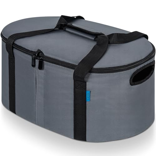 LASUK Portable Slow Cooker Travel Bag, Isulated Carrier Case Tote for 4-8 Quart Crock Carrier Compatible with Else Brands, Internal Mesh Net Holds Pot in Place, For Travel, Outdoor, Picnic, Grey