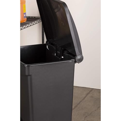 Safco Step On Plastic Trash Can with Foot Pedal, 23 Gallon Garbage Can for Kitchen, Indoor or Outdoor Use, Hands Free, Black