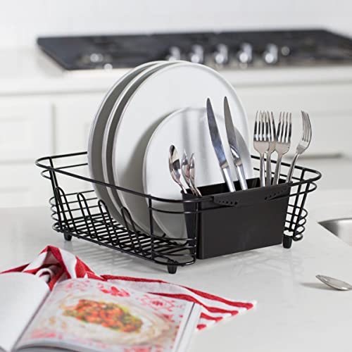 Better Houseware in-Sink Dish Drying Rack, Coated Steel, Black, 14.5 x 13 x 5 Inch, 2-Piece Set with Removable Utensil Caddy and Non-Slip Handles