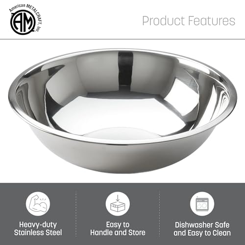 American Metalcraft 16" Stainless Steel Mixing Bowl - 13-Quart Durable Metal Bowls for Mixing, Large Stainless Steel Bowl