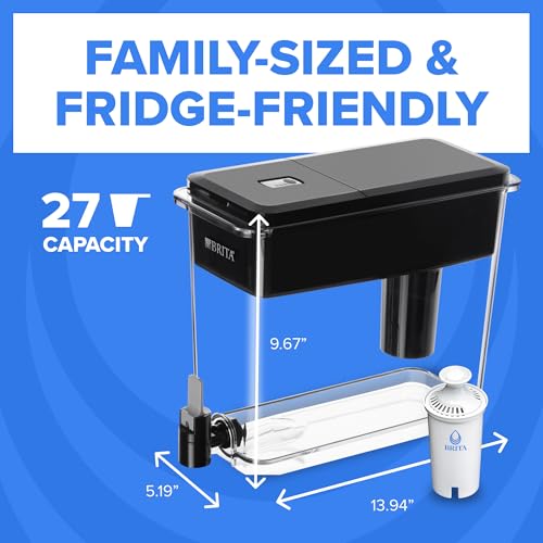 Brita Extra-Large 27-Cup Water Filter Dispenser with Standard Filter, WQA NSF/ANSI Certified, Removes Chlorine Taste & Odor, Reduces Zinc Copper & Mercury, BPA-Free, 1 Filter Included, Lasts 2 Months