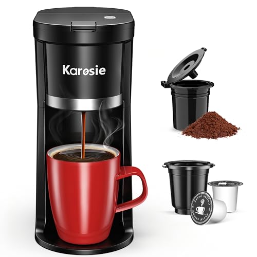 Karosie Small Single Serve Coffee Maker, Fast Brew for Pods & Ground Coffee, 6-12 Oz Brew