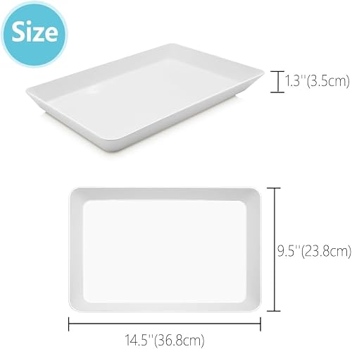 AMGBZT Serving Tray Platter, 4 Pack Food Tray for Veggie Fruit Snack Dessert Cookie Cheese, Food Trays for Party Supplies Display, Plastic Platters for Serving Food, Large White Trays, BPA Free