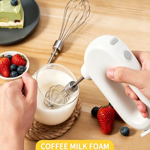 Cordless Hand Mixer, Electric Hand Whisk Portable Egg Beater Handheld Egg Beater Electric Handheld 4 Speed Adjustable Mini Hand Mixer Electric Mixer, USB Charing, 1500mah(White)